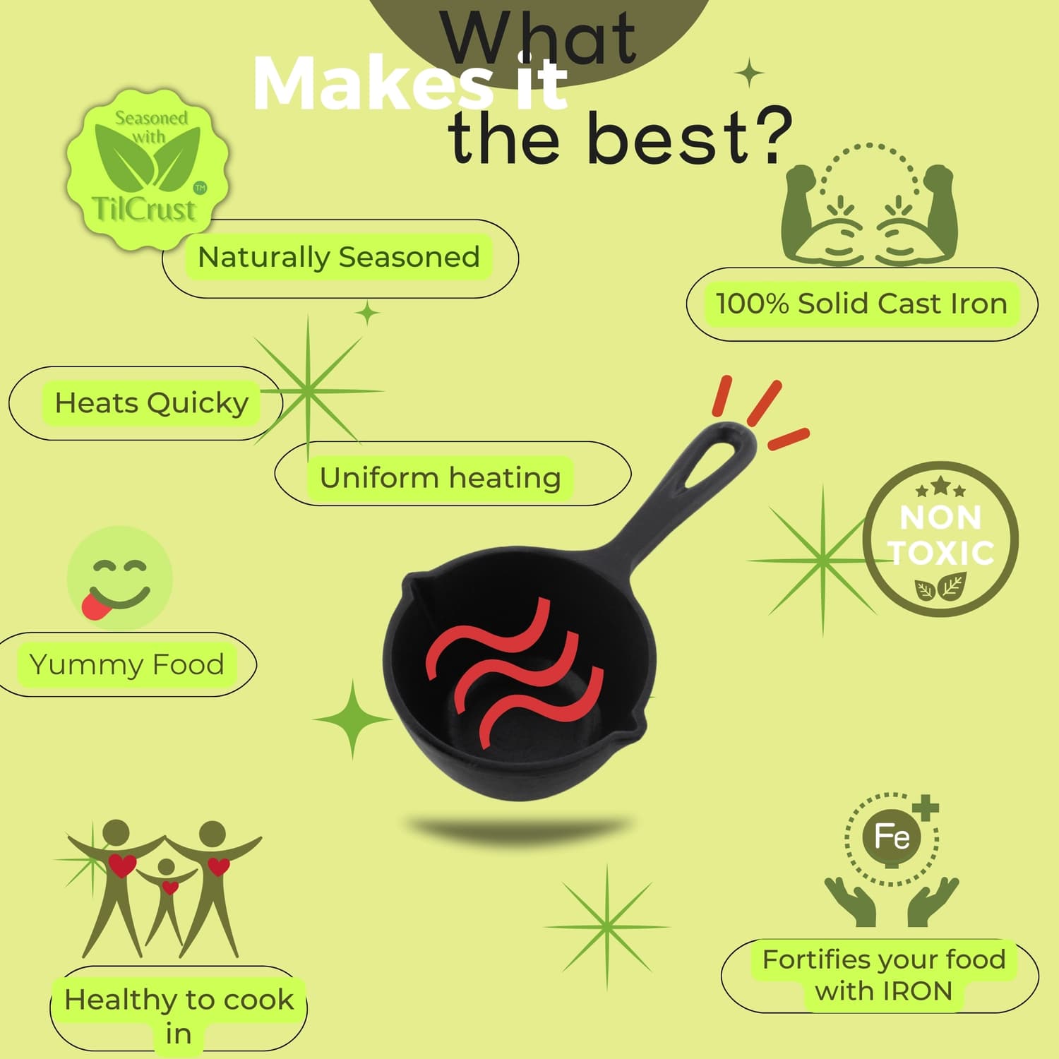 Triple Seasoned Cast Iron Tadka Pan 5 in WH pot 400ml(400ml) - Image 4