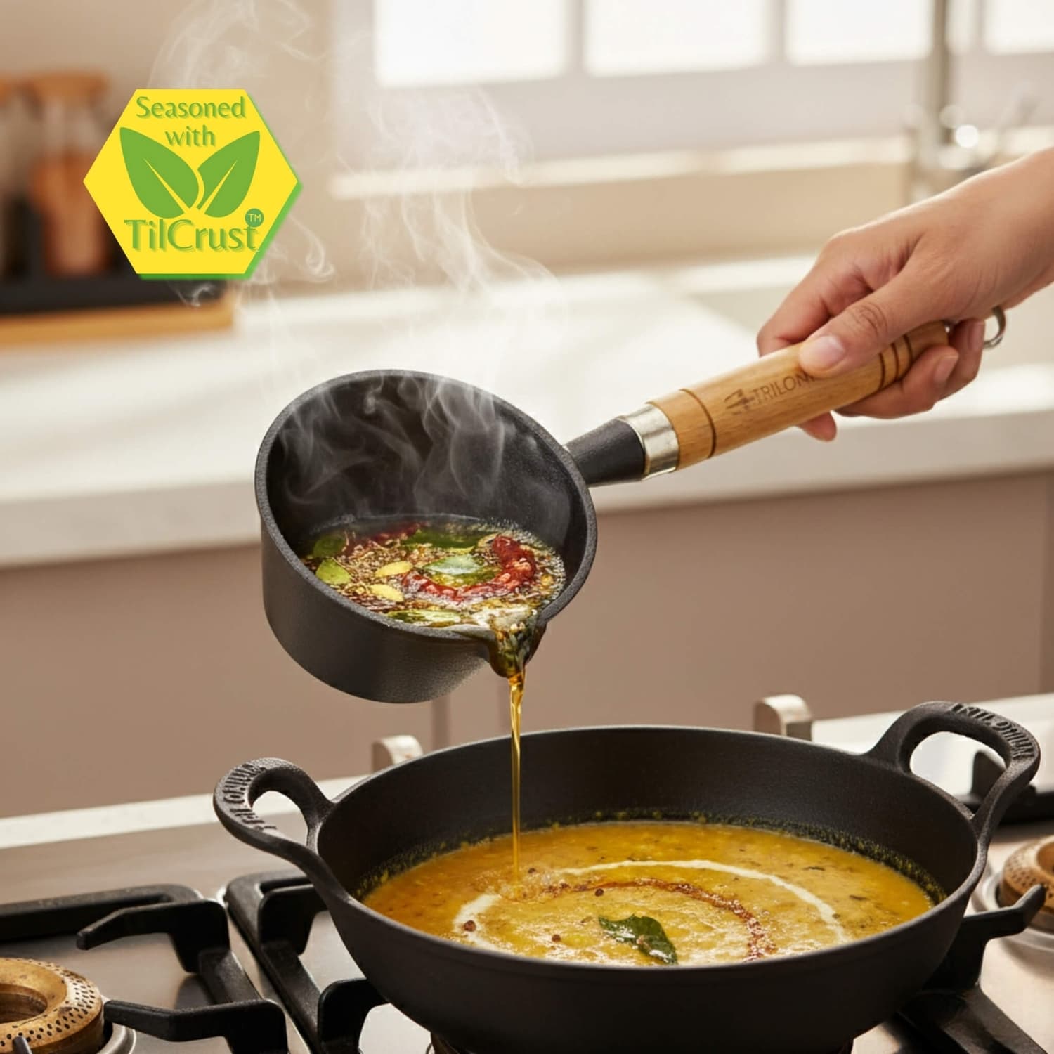 Triple Seasoned Cast Iron Tadka Pan 4.3 WH inc 300ml