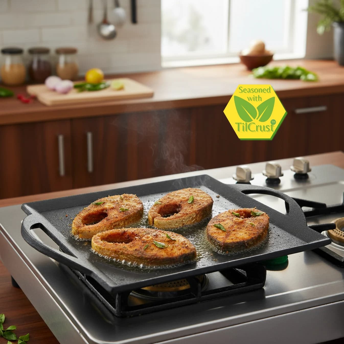 Triple Seasoned Cast Iron Fish fry Griddle Tawa 10 x 10 in