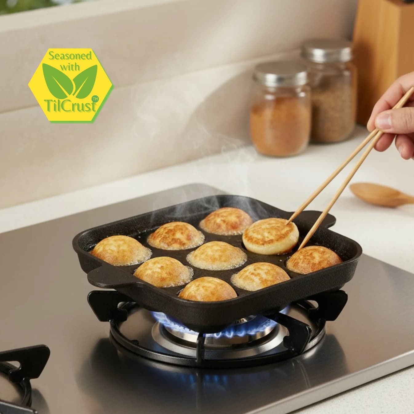 Triple Seasoned Cast Iron Paniyarakkal 9 Pits 7 in Sq