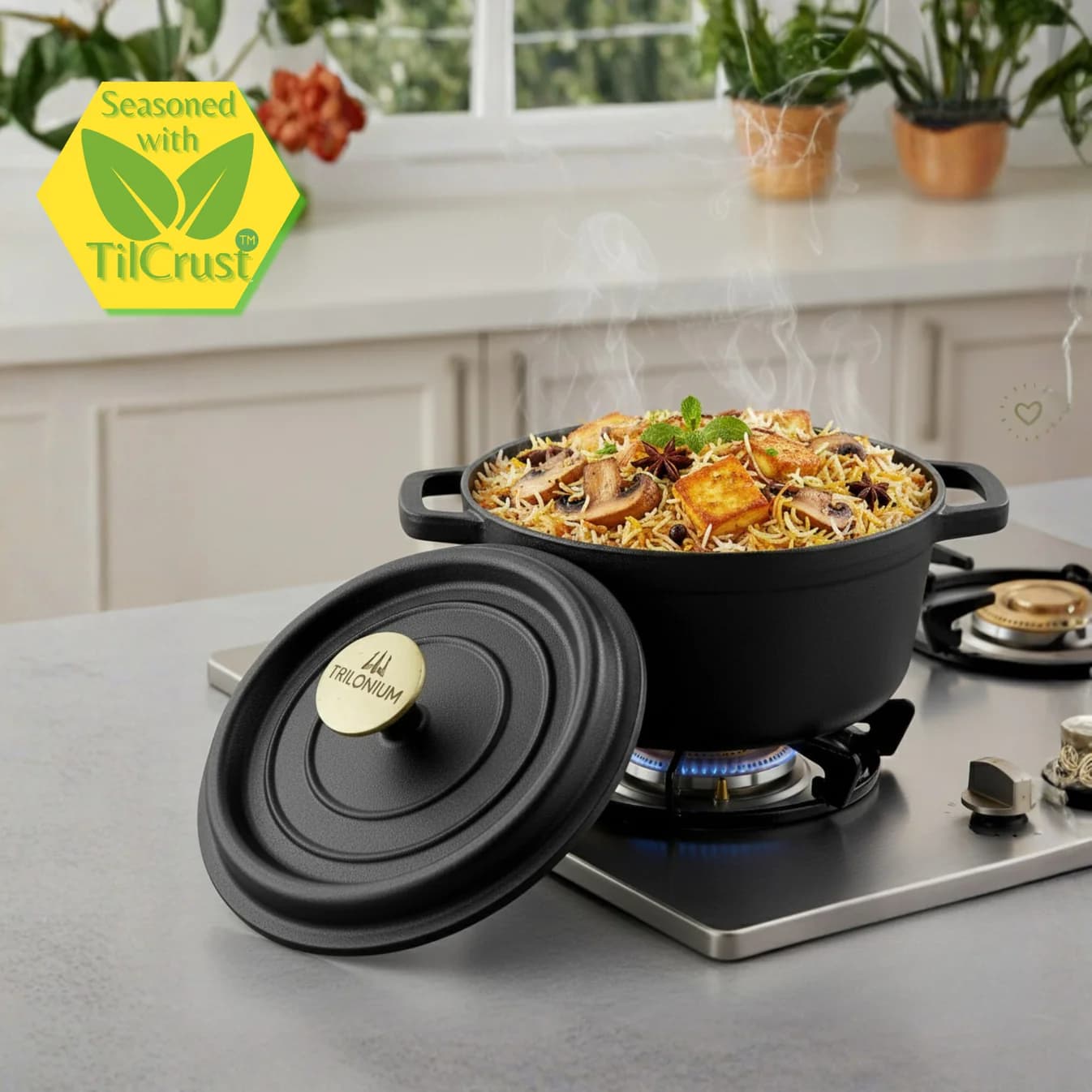 Triple Seasoned Cast Iron Grill Pan with Foldable Handle 9.4 in Square Induction Compatible(24cm) - Image 6
