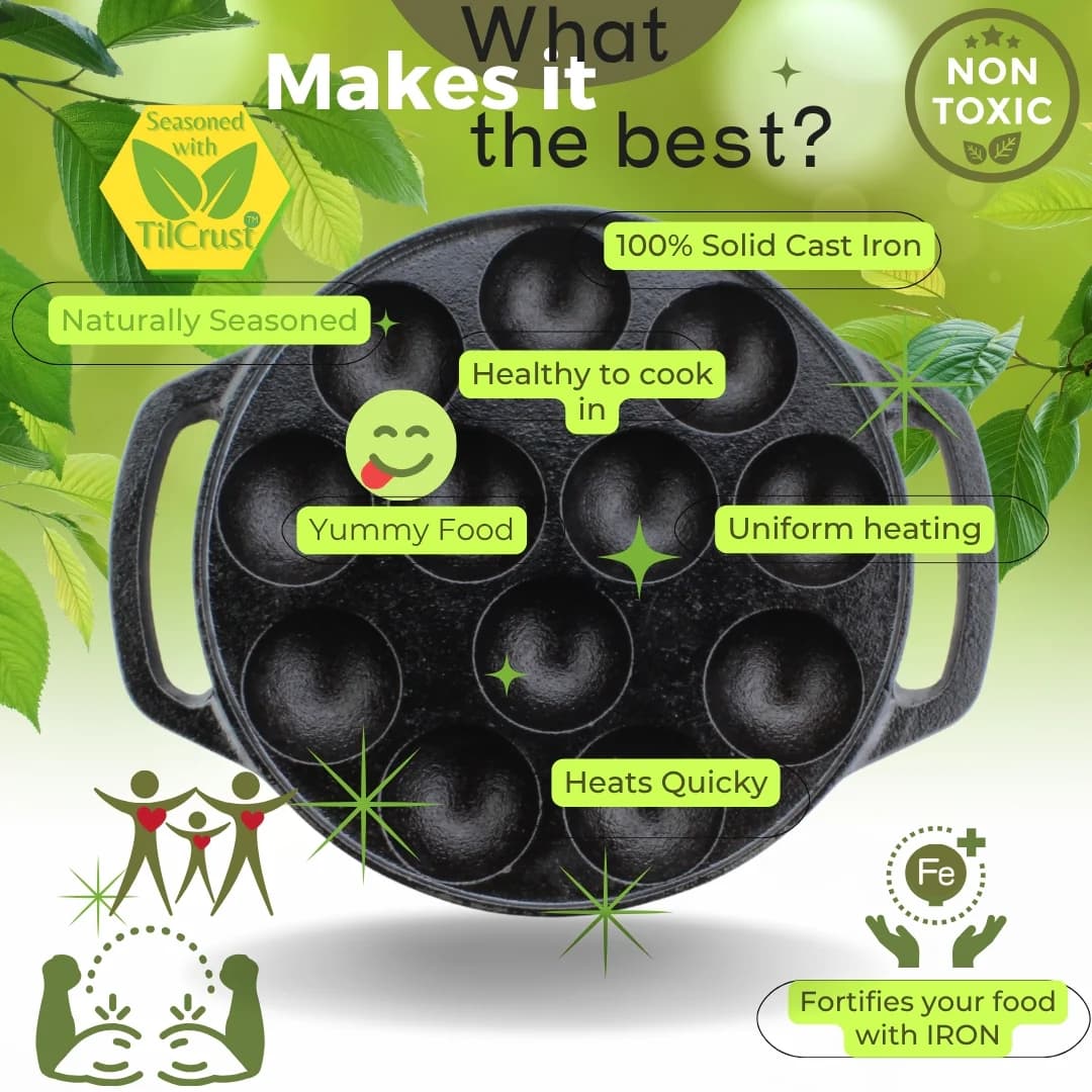 Triple Seasoned Cast Iron Paniyarakkal 12 Pits 8.8 inches - Image 4