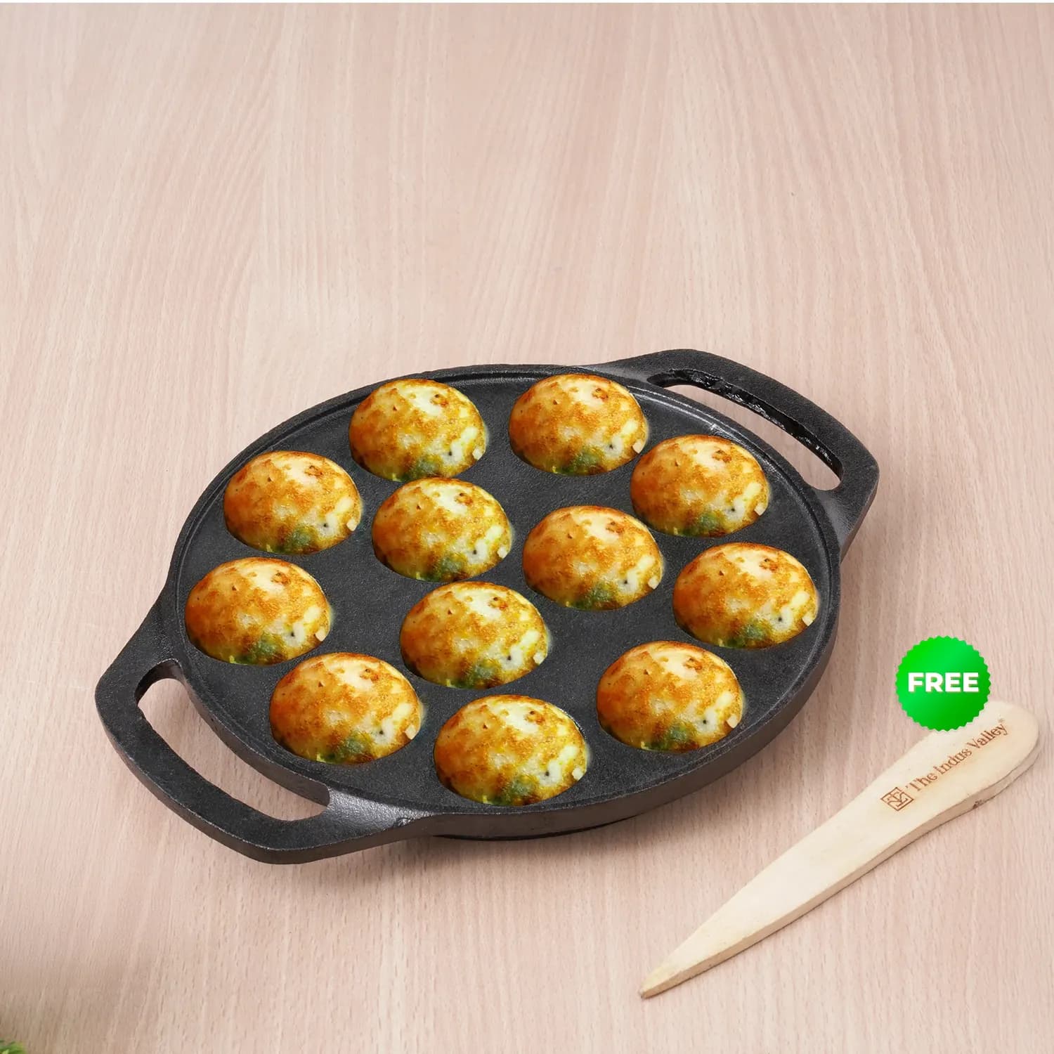 12 Pit/Cup CASTrong Cast Iron Kuzhi Paniyaram/Paddu Pan/Appe Maker 21 cm, Pre-seasoned, 100% Pure, Toxin-free - Image 2