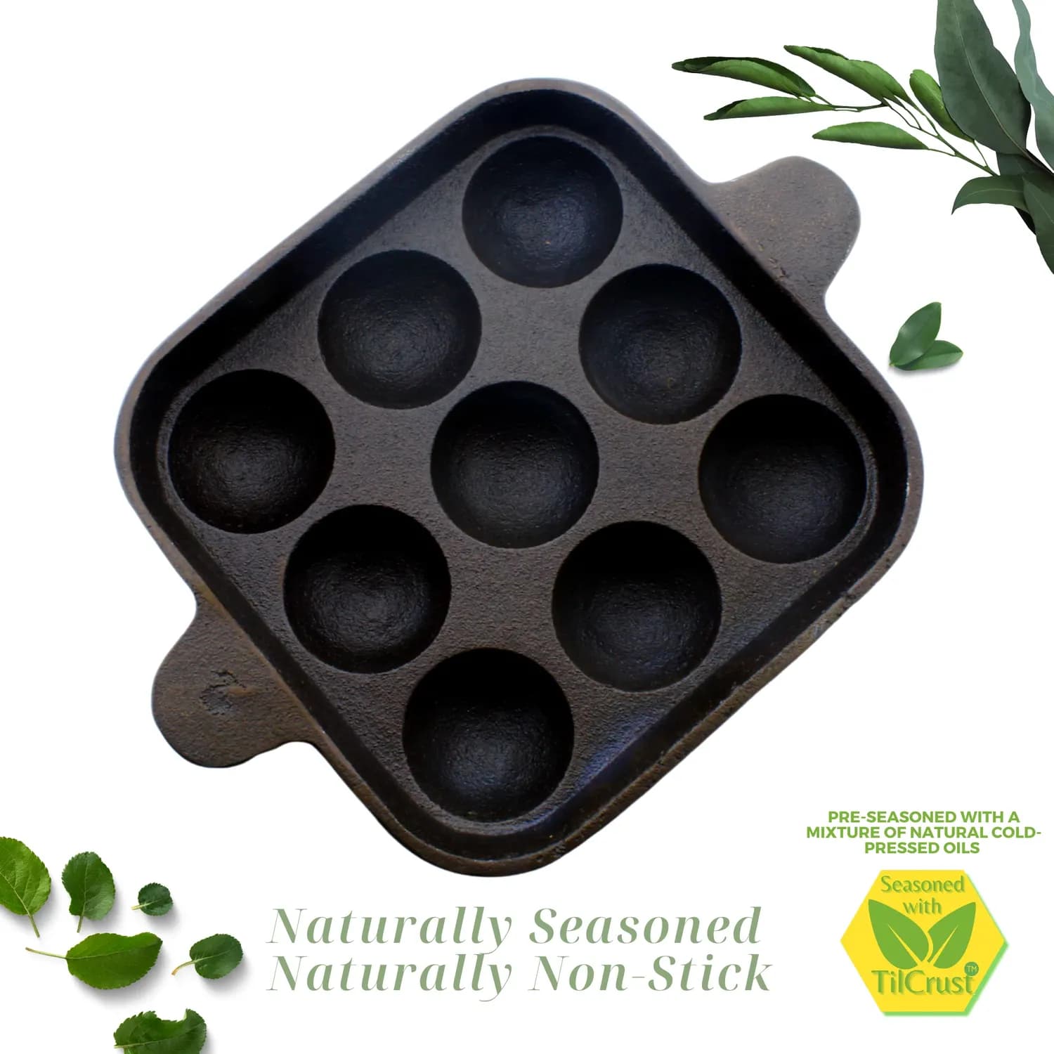 Triple Seasoned Cast Iron Paniyarakkal 9 Pits 7 in Sq - Image 2