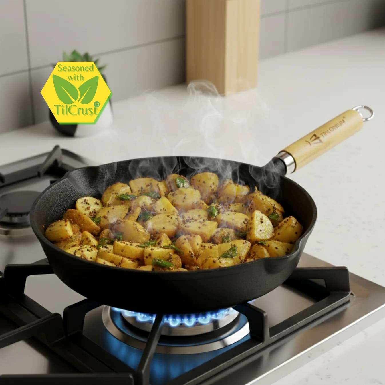 Triple Seasoned Cast Iron Wooden handle Skillet Fry Pan 10 in(26cm) - Image 1