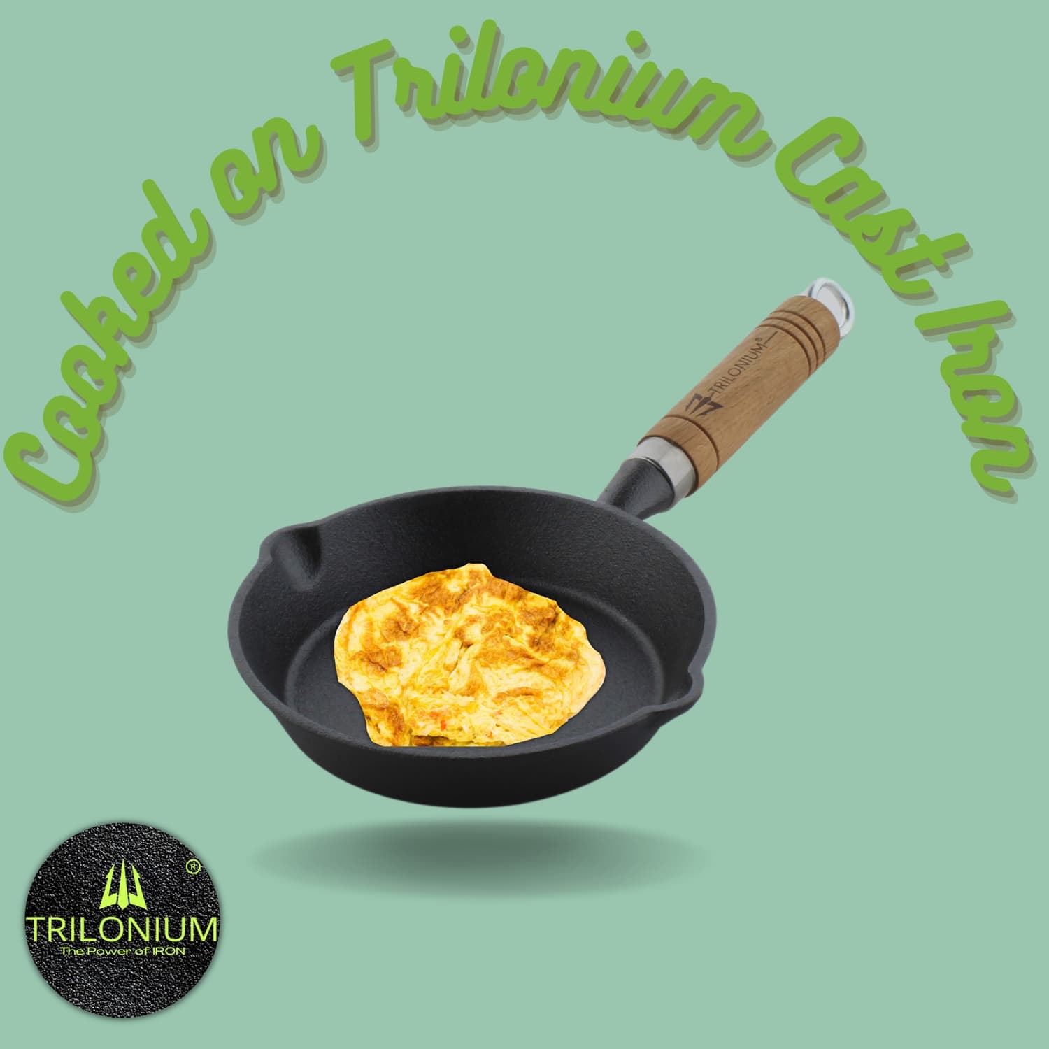 Triple Seasoned Cast Iron Sleek Wooden Handle Skillet Fry Pan 6 in - Image 3