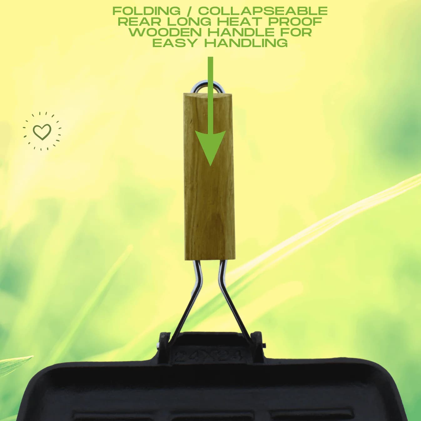 Triple Seasoned Cast Iron Grill Pan with Foldable Handle 9.4 in Square Induction Compatible(24cm) - Image 4