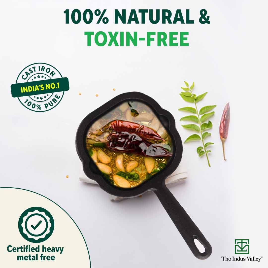 CASTrong Cast Iron Tadka Pan, Square Shaped, Pre-seasoned, Natural Nonstick, 100% Pure, Toxin-free, Induction - Image 5