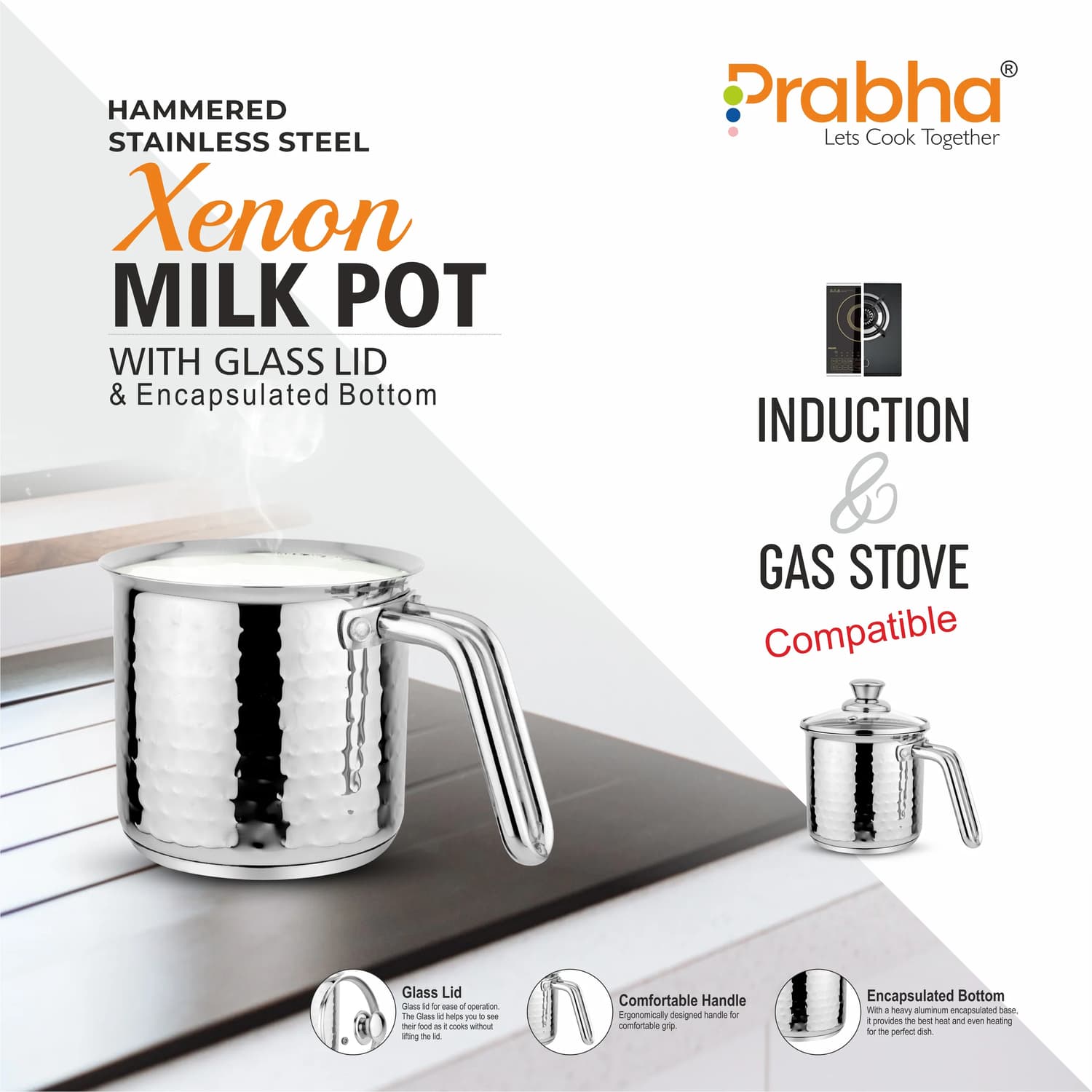 XENON IB MILK POT HAMMERED WITH LID 14 CM(14cm) - Image 3