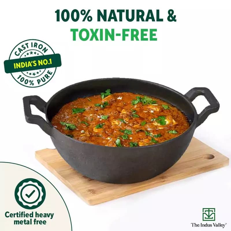 Cast Iron Kadai 26cm, Pre-seasoned, Nonstick, 100% Pure, Toxin-free, Induction 26cm 3.3kg