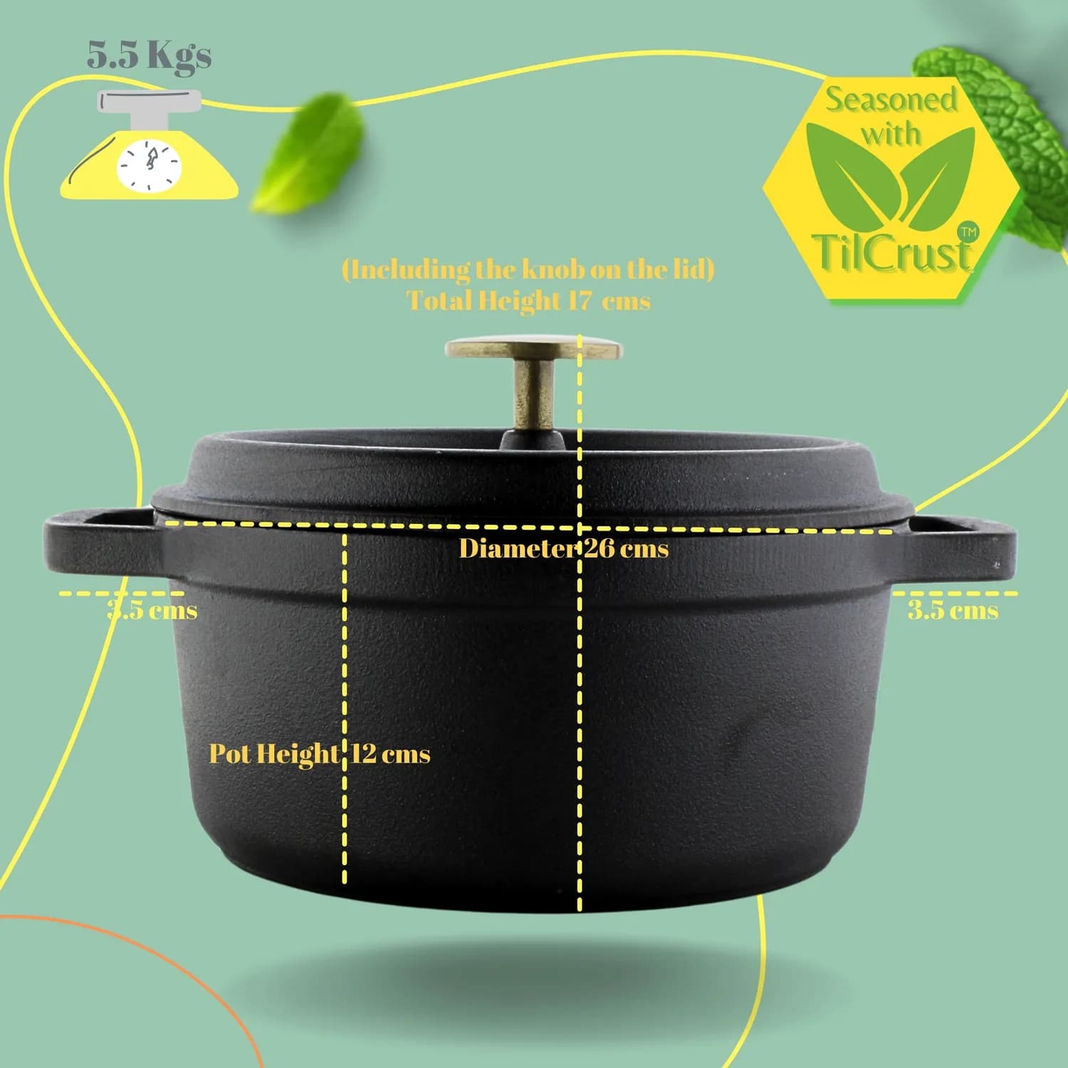 Triple Seasoned Cast Iron Dutch Oven Pot, Casserole, Biriyani Pot, Cooking Pot 10 in(26cm) - Image 4